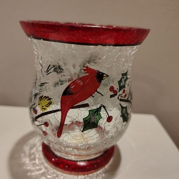 Festive Glass Candle Holder with Cardinal Design. Y1 - Picture 1 of 4